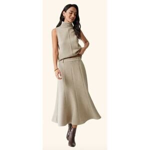 OGL Skirt Size XL NEW FuzzLuxe High Waisted Umbrella Hem Midi Skirt Cream